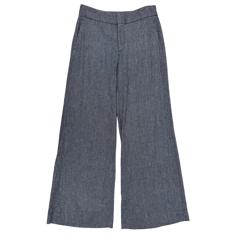 Banana Republic Womens High Rise Wide Leg Linen Blend Pants Preppy Navy Blue 4